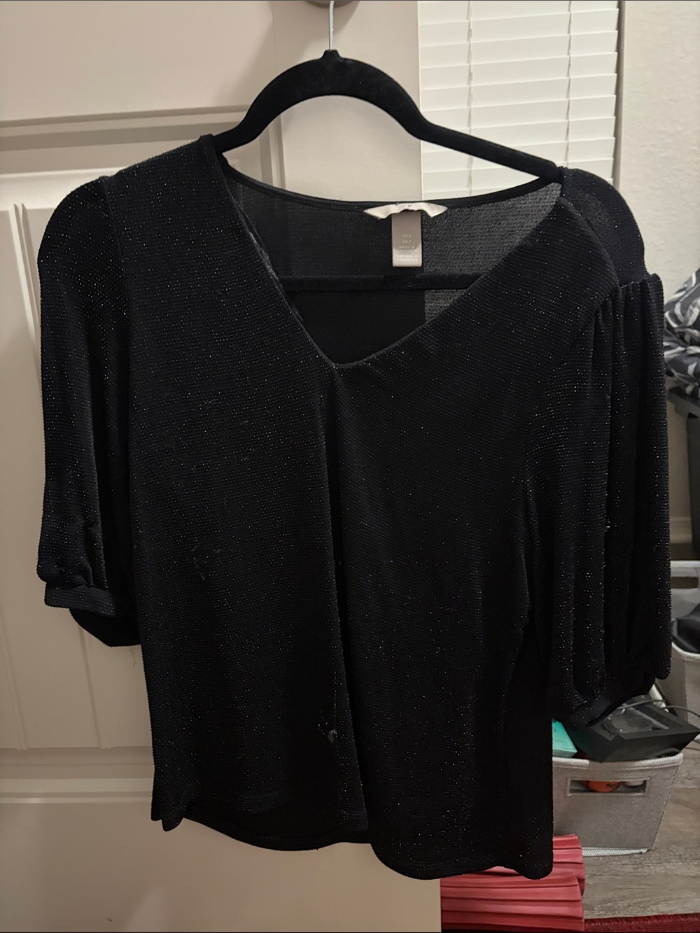 H&M Black Sparkle V-Neck Short Sleeve Blouse